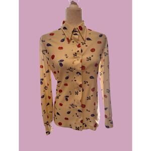 Vintage 70s vegetables print long sleeve button up blouse with dagger collar